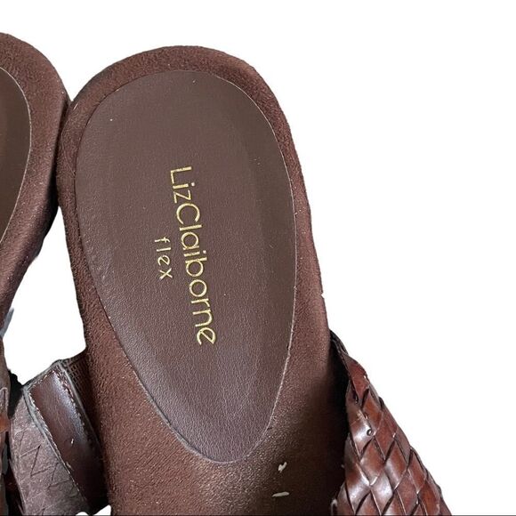 LIZ CLAIBORNE Woven Braided Leather Slip-On Wedge Sandals Shoes Brown 10 - Picture 4 of 10